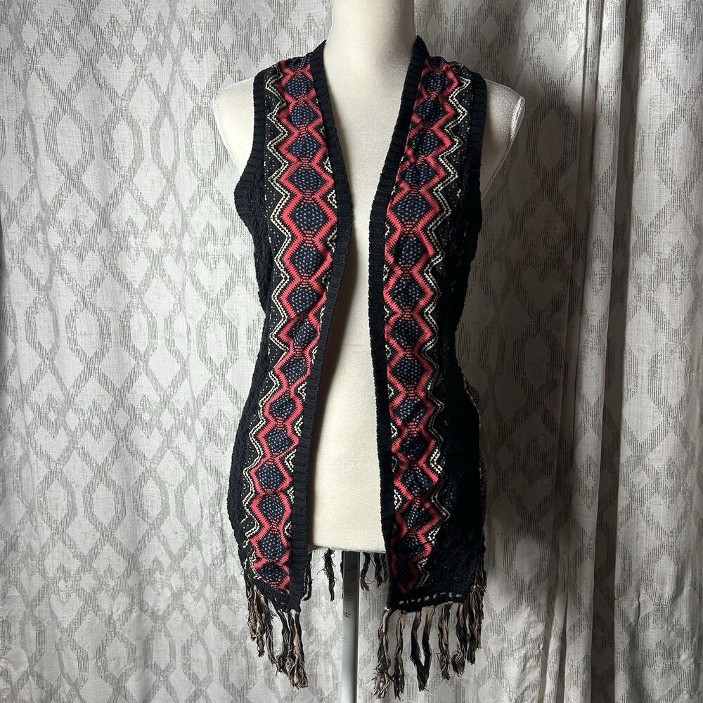Gimmicks by BKE Western Open Cardigan Sweater XS Boho Fringe Hippie Festival Top